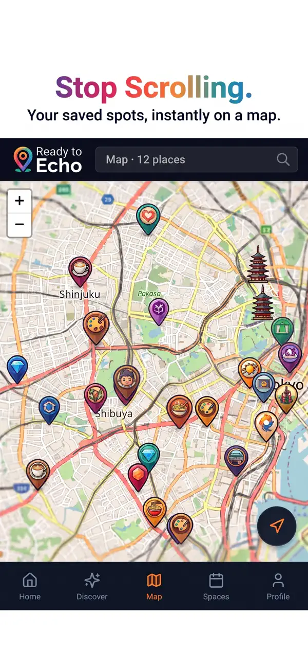 Shared map spaces with friends for food itineraries