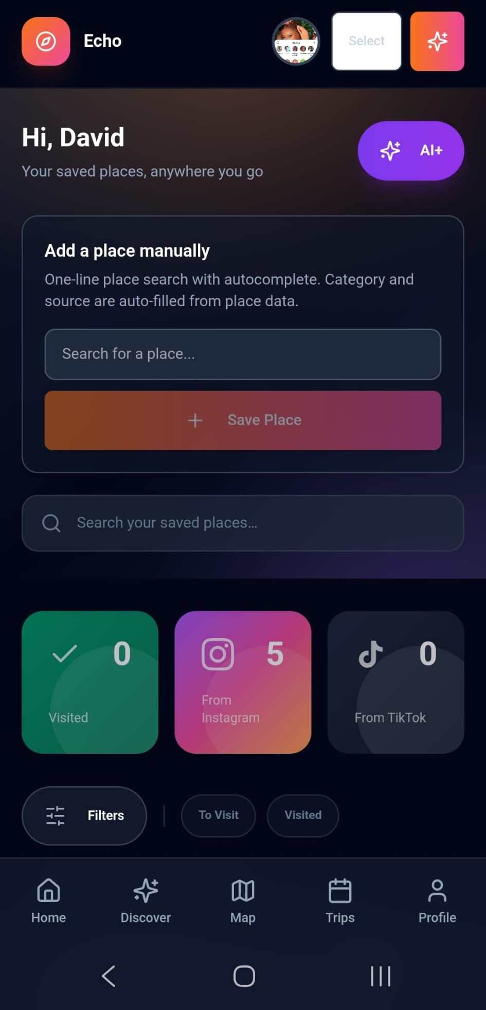 Discover Places app screen